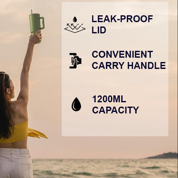 Stainless Steel Tumbler – Matte Finish |Sipper | Leak-Proof | With 2 Straw & Brush 1.2L