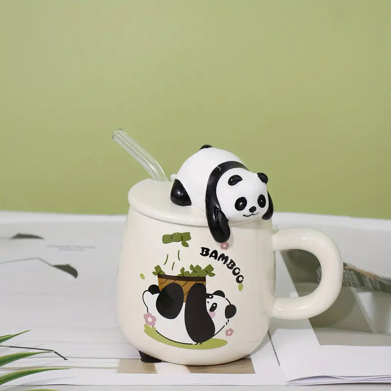 Ceramic Panda Pattern Mug With Straw