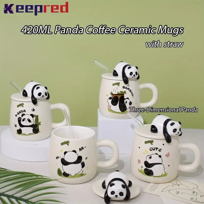 Ceramic Panda Pattern Mug With Straw