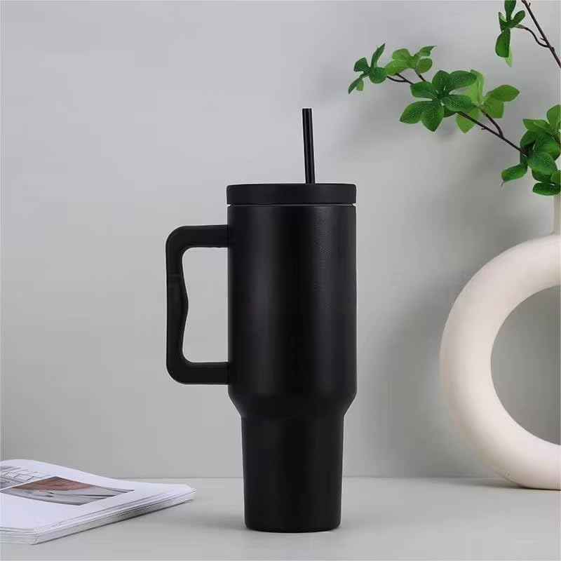 Stainless Steel Tumbler – Matte Finish |Sipper | Leak-Proof | With 2 Straw & Brush 1.2L