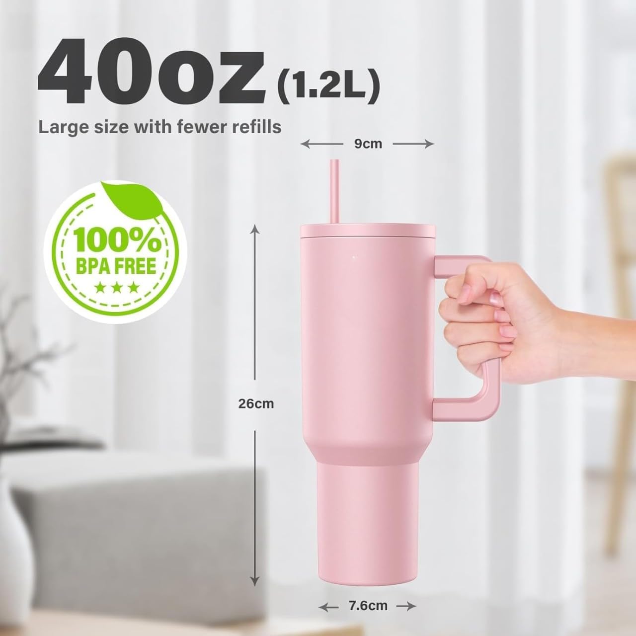 Stainless Steel Tumbler – Matte Finish |Sipper | Leak-Proof | With 2 Straw & Brush 1.2L