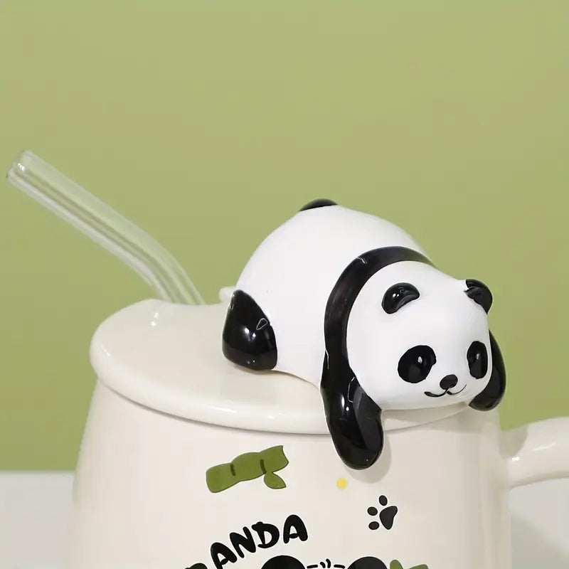 Ceramic Panda Pattern Mug With Straw