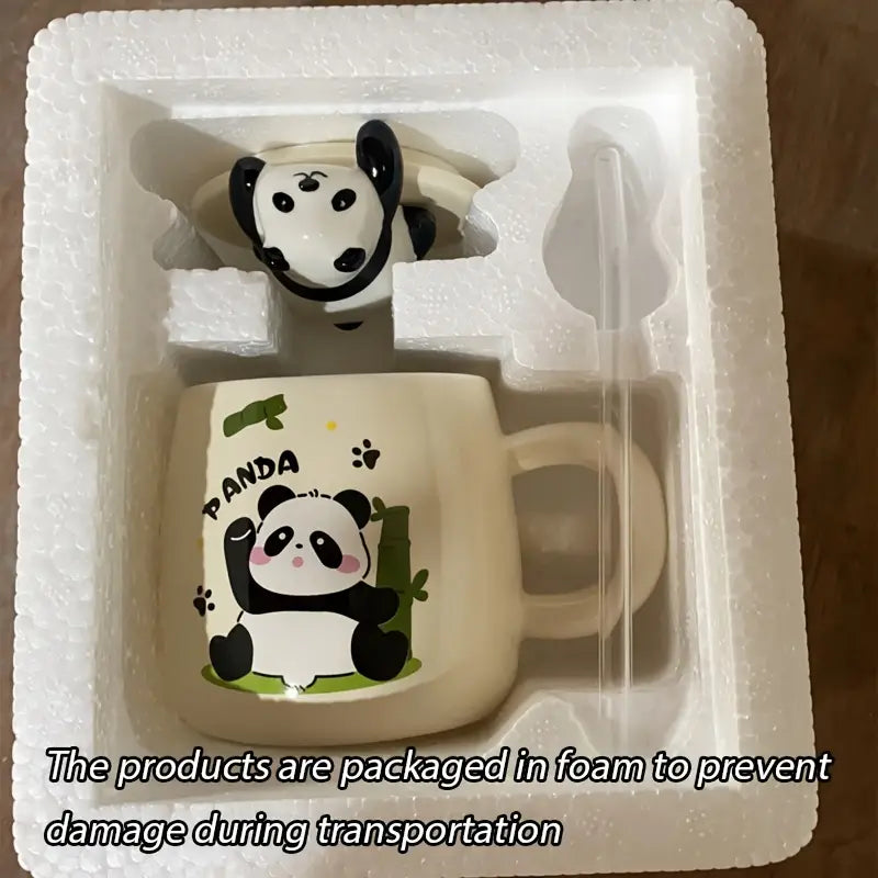 Ceramic Panda Pattern Mug With Straw