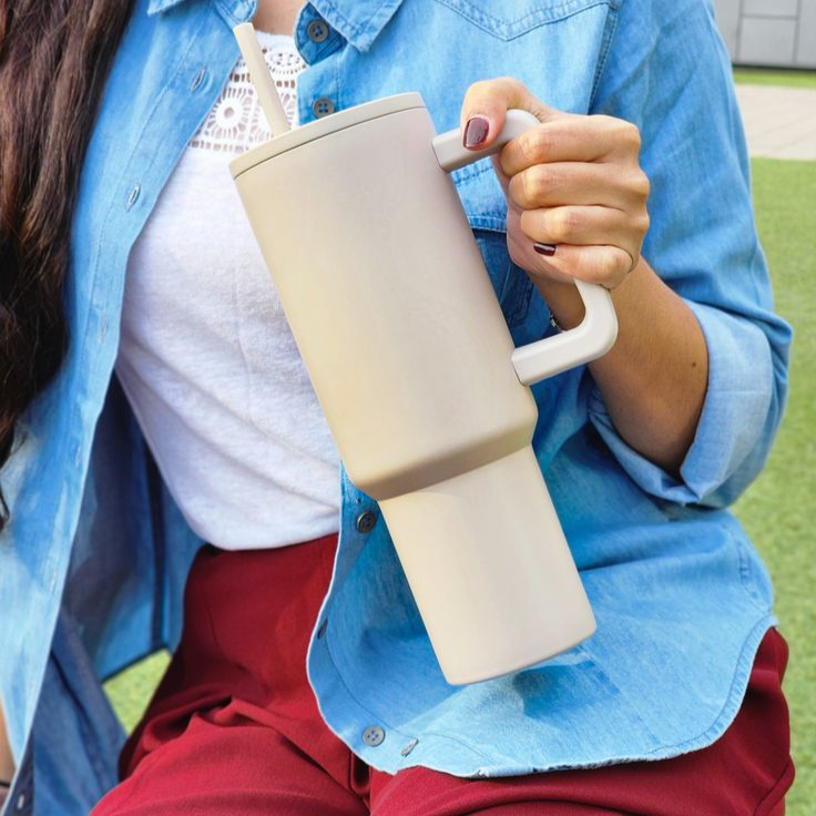 Stainless Steel Tumbler – Matte Finish |Sipper | Leak-Proof | With 2 Straw & Brush 1.2L