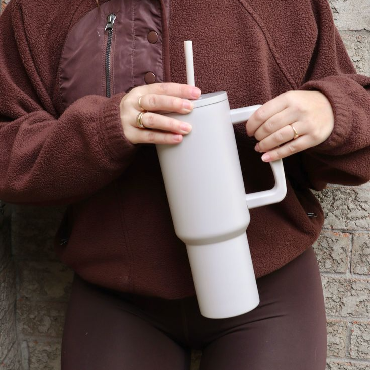 Stainless Steel Tumbler – Matte Finish |Sipper | Leak-Proof | With 2 Straw & Brush 1.2L