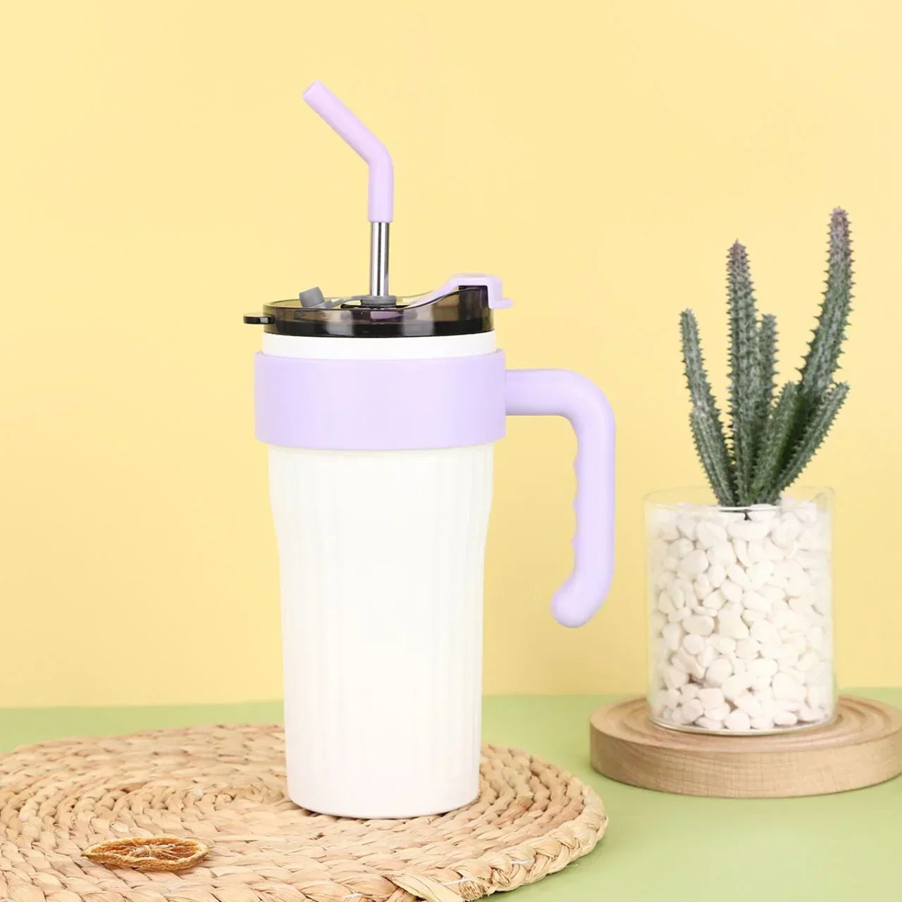 Personalized Stainless Steel Insulated Tumbler with Handle & Straw ( pack of 1 )