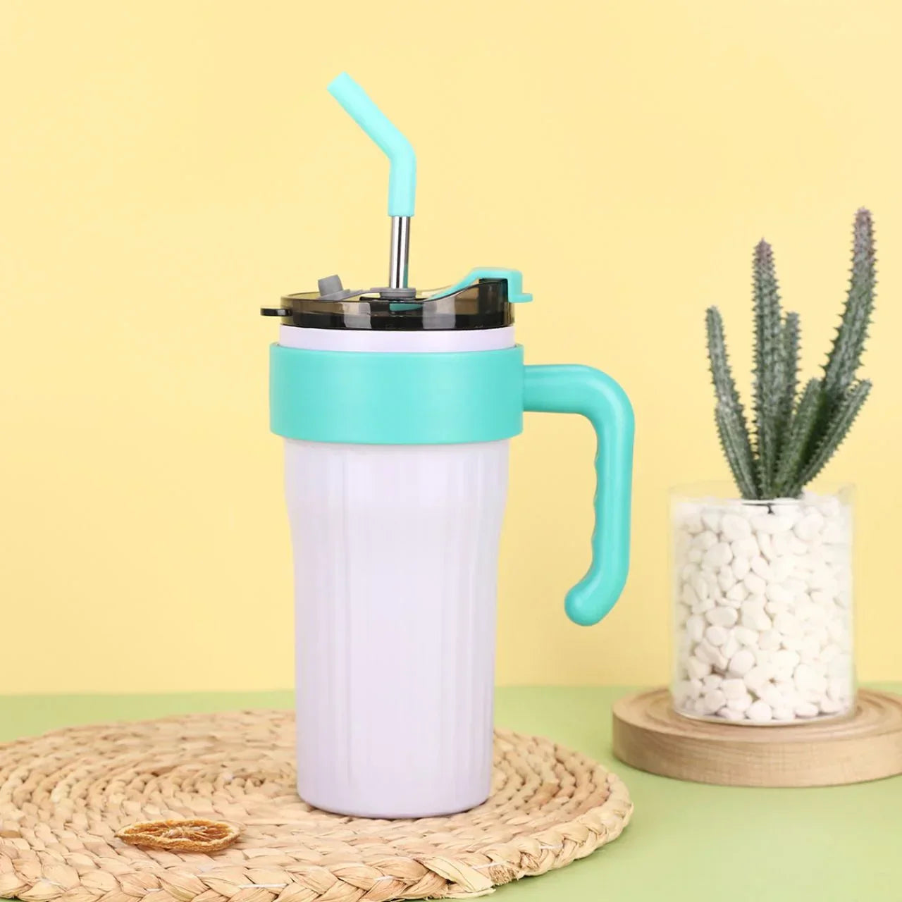 Personalized Stainless Steel Insulated Tumbler with Handle & Straw ( pack of 1 )