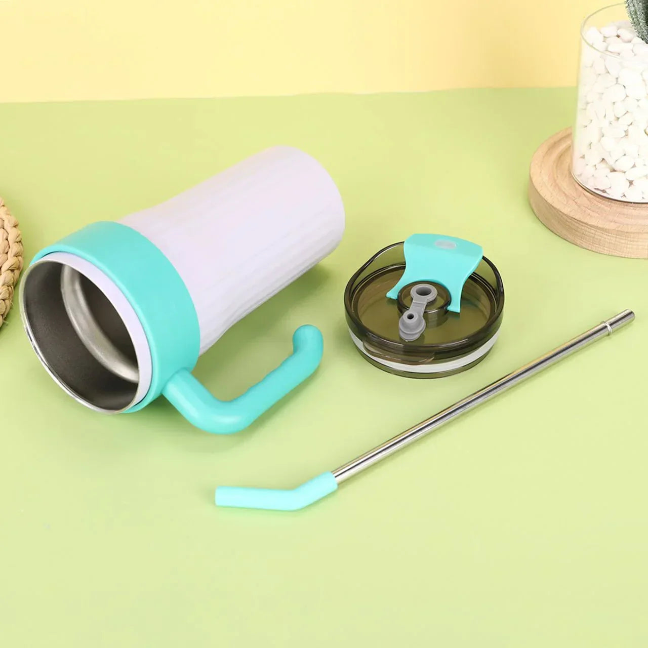 Personalized Stainless Steel Insulated Tumbler with Handle & Straw ( pack of 1 )