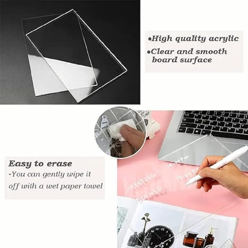 3D Acrylic LED Message Board, LED Message Board with Pen, led Writing Board, Acrylic Dry Erase Board with 12 Pen & tripod Stand for Note/Message - 15 x 15 cm (small size)