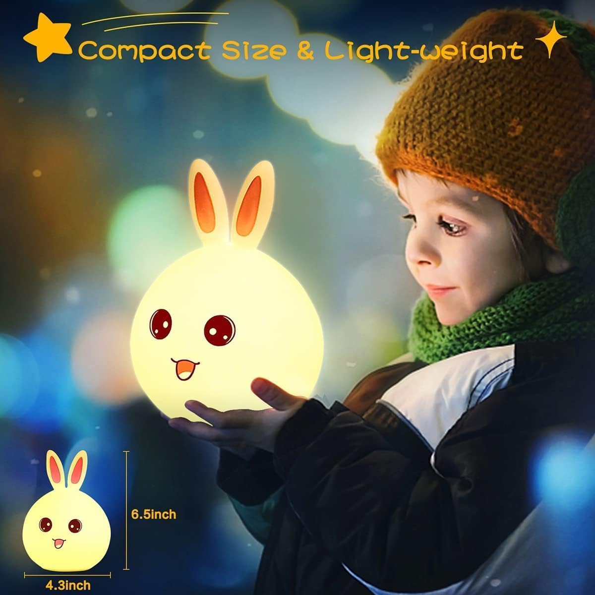 Silicone Cute Little Rabbit LED Table Lamp, Birthday Gift For Girls/Boys, Colour Changing With Usb Rechargeeable Night Light (Rabbit Lamp),