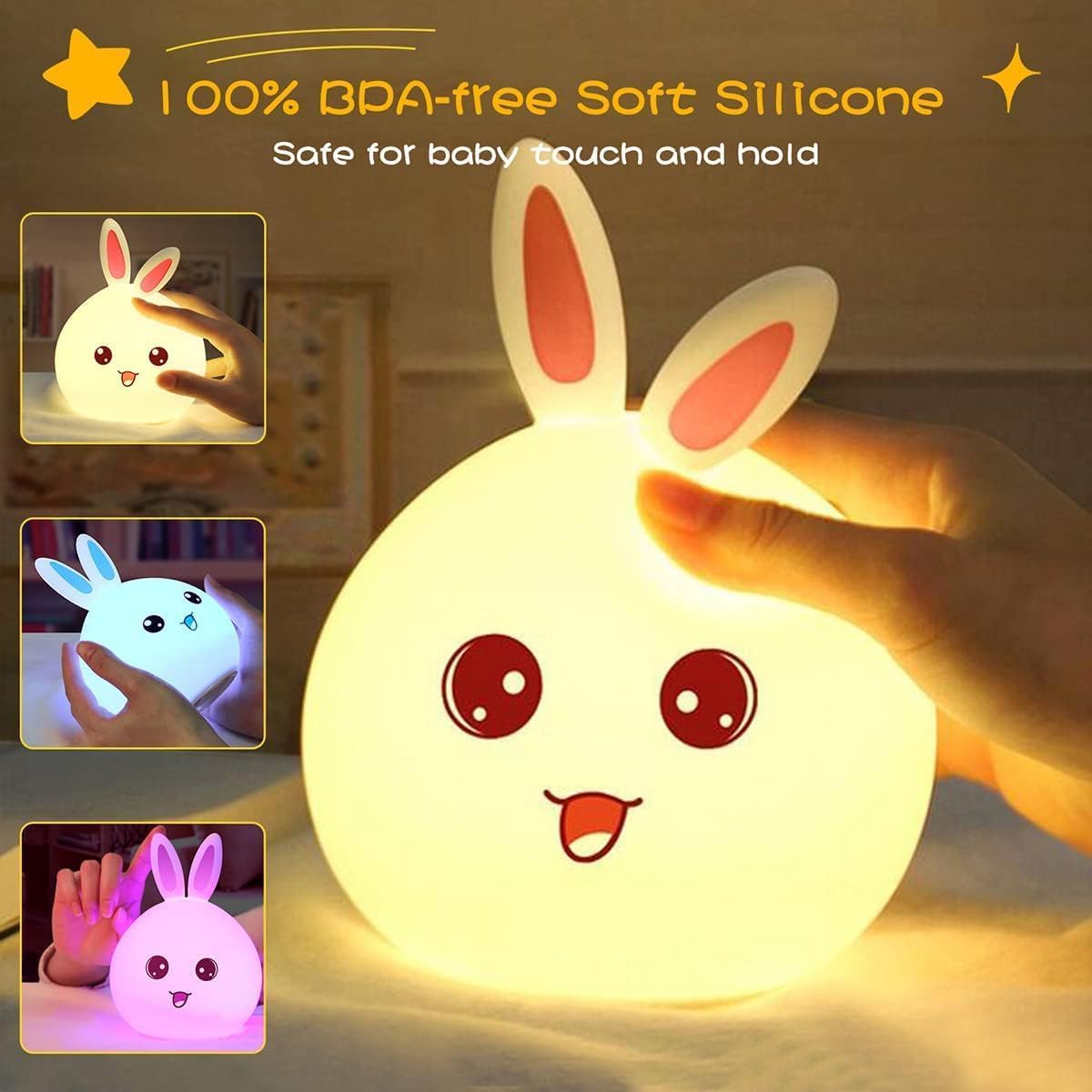 Silicone Cute Little Rabbit LED Table Lamp, Birthday Gift For Girls/Boys, Colour Changing With Usb Rechargeeable Night Light (Rabbit Lamp),